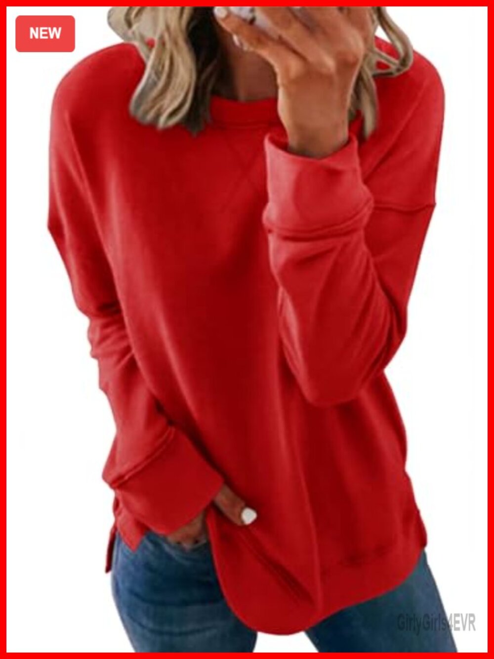 Crewneck Sweatshirt Long Sleeve Side Split Tunic Women's Relaxed Fit Fall Shirt